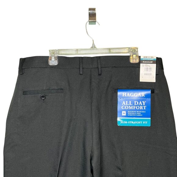 Haggar Pants Mens 40x30 Gray Slim Straight Fit Flex Waist All Day Comfort NEW - Picture 7 of 10